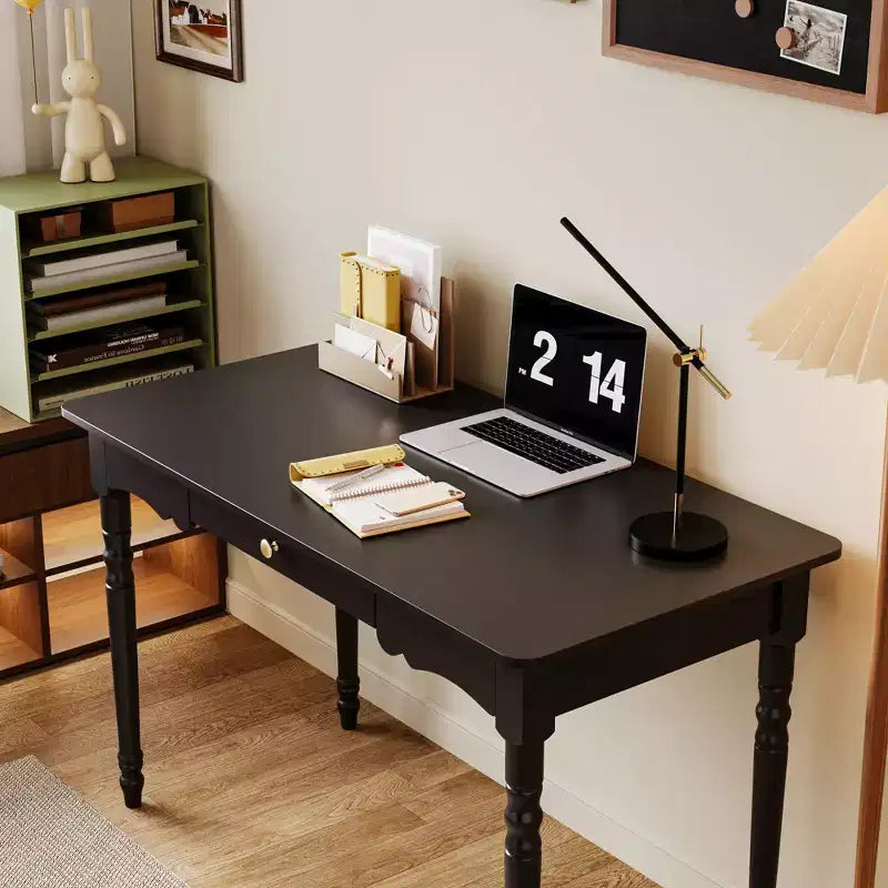 Scrivania Famapy con design unico dei cassetti, funzionale per ufficio e studio, nera