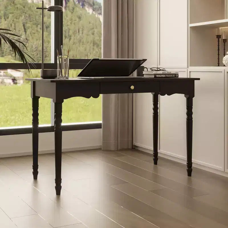Scrivania Famapy con design unico dei cassetti, funzionale per ufficio e studio, nera