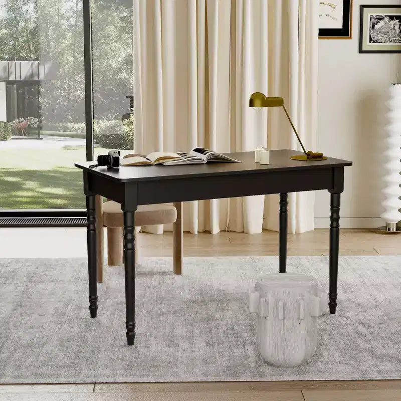 Scrivania Famapy con design unico dei cassetti, funzionale per ufficio e studio, nera