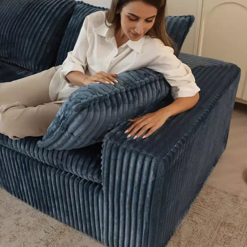 118.2 Divano in tessuto di velluto a coste blu profondo, divano Cloud per soggiorno, design a doppio strato, cuscino rimovibile, nessun assemblaggio