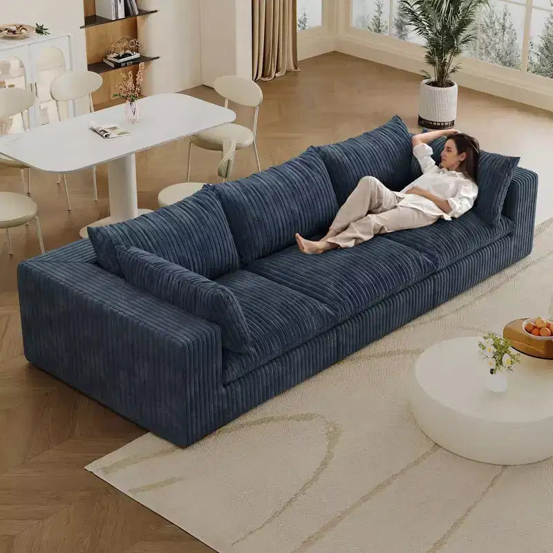 118.2 Divano in tessuto di velluto a coste blu profondo, divano Cloud per soggiorno, design a doppio strato, cuscino rimovibile, nessun assemblaggio