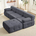 Mjkone Divano componibile a 3 posti a forma di L in velluto con pouf, divani trasformabili con bordo borchiato