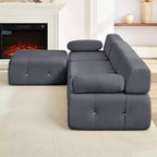 Mjkone Divano componibile a 3 posti a forma di L in velluto con pouf, divani trasformabili con bordo borchiato