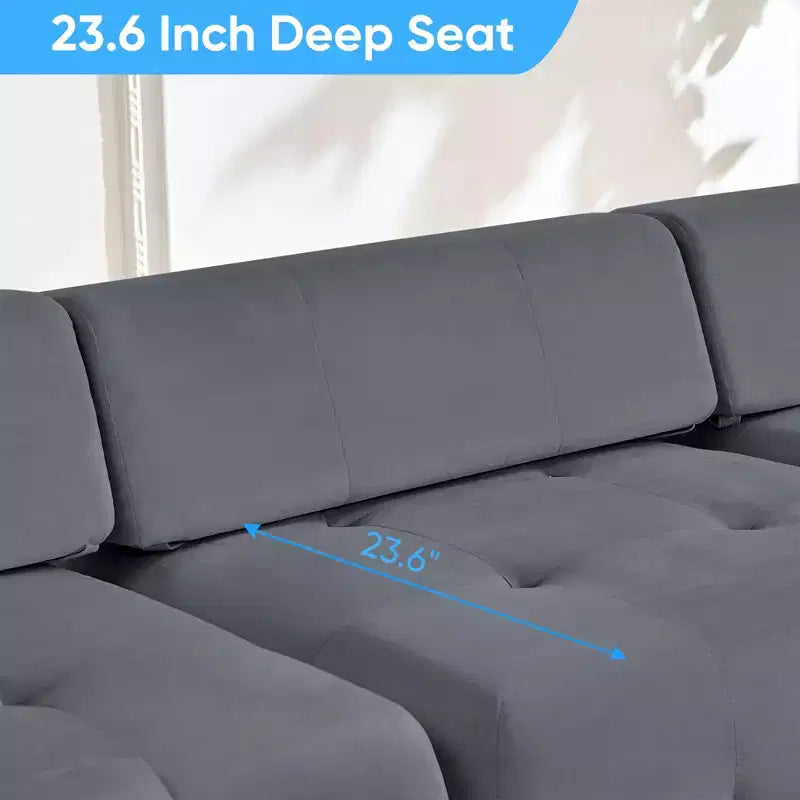 Mjkone Divano componibile a 3 posti a forma di L in velluto con pouf, divani trasformabili con bordo borchiato