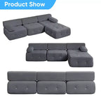 Mjkone Divano componibile a 3 posti a forma di L in velluto con pouf, divani trasformabili con bordo borchiato