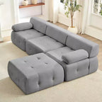 Mjkone Divano componibile a 3 posti a forma di L in velluto con pouf, divani trasformabili con bordo borchiato