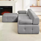 Mjkone Divano componibile a 3 posti a forma di L in velluto con pouf, divani trasformabili con bordo borchiato
