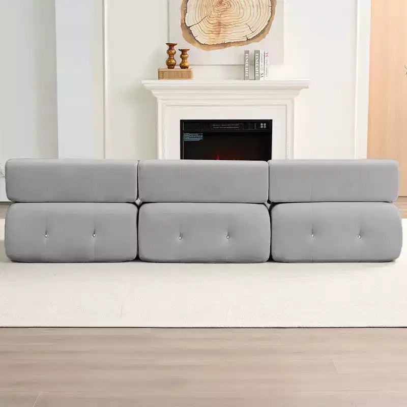 Mjkone Divano componibile a 3 posti a forma di L in velluto con pouf, divani trasformabili con bordo borchiato