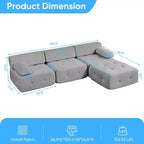 Mjkone Divano componibile a 3 posti a forma di L in velluto con pouf, divani trasformabili con bordo borchiato