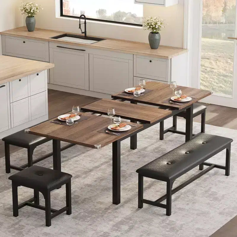 63 Grande Set da Tavolo da Pranzo Allungabile, Ideale per Spazi Piccoli, Set per 6-8 Persone