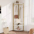 Corner Entryway Organizer, 6 Double Hook Coat Rack with Storage Bench, Space-Efficient Hall Tree for Small Homes & Apartments
