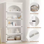 Libreria ad arco a 5 ripiani, libreria alta 174 cm, ripiano curvo in stile rustico, scaffali in legno per ufficio, soggiorno, colore legno