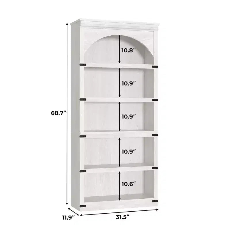 Libreria ad arco a 5 ripiani, libreria alta 174 cm, ripiano curvo in stile rustico, scaffali in legno per ufficio, soggiorno, colore legno