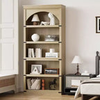 Libreria ad arco a 5 ripiani, libreria alta 174 cm, ripiano curvo in stile rustico, scaffali in legno per ufficio, soggiorno, colore legno