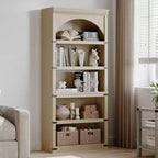 Libreria ad arco a 5 ripiani, libreria alta 174 cm, ripiano curvo in stile rustico, scaffali in legno per ufficio, soggiorno, colore legno