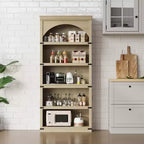 Libreria ad arco a 5 ripiani, libreria alta 174 cm, ripiano curvo in stile rustico, scaffali in legno per ufficio, soggiorno, colore legno