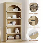 Libreria ad arco a 5 ripiani, libreria alta 174 cm, ripiano curvo in stile rustico, scaffali in legno per ufficio, soggiorno, colore legno