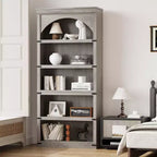 Libreria ad arco a 5 ripiani, libreria alta 174 cm, ripiano curvo in stile rustico, scaffali in legno per ufficio, soggiorno, colore legno