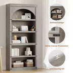Libreria ad arco a 5 ripiani, libreria alta 174 cm, ripiano curvo in stile rustico, scaffali in legno per ufficio, soggiorno, colore legno