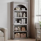 Arched Bookcase 5 Shelf Bookshelf 68.7 Tall Bookcase Farmhouse Curved Storage Rack Wooden Bookshelves for Home Office, Living Room,Wood Color