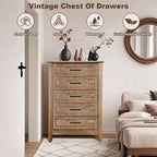 Cassettiera Acekool a 5 cassetti, cassettone alto in stile rustico con maniglie in metallo, organizer moderno in legno per camera da letto, soggiorno, ingresso