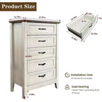 Cassettiera Acekool a 5 cassetti, cassettone alto in stile rustico con maniglie in metallo, organizer moderno in legno per camera da letto, soggiorno, ingresso