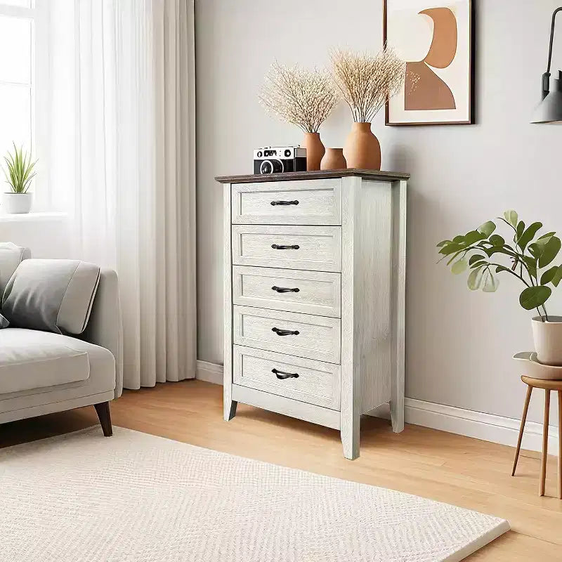 Cassettiera Acekool a 5 cassetti, cassettone alto in stile rustico con maniglie in metallo, organizer moderno in legno per camera da letto, soggiorno, ingresso