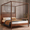 Merax Modern Rustic Solid Wood Canopy Bed Frame with Built-in Headboard
