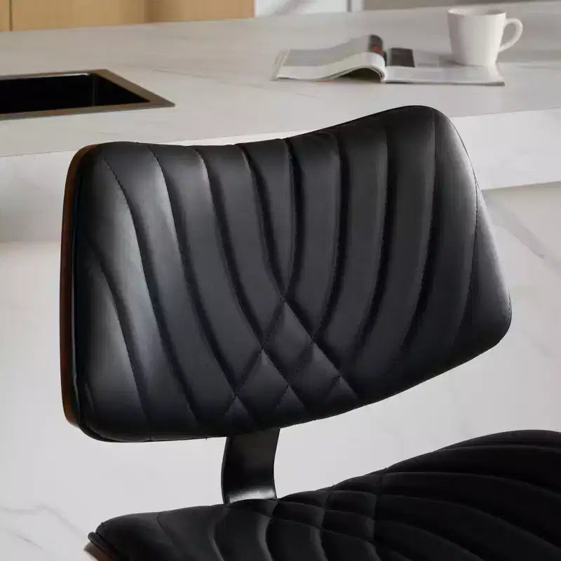 CLIHOME Sgabelli da Bar in Legno Curvato Noce, Moderni di Metà Secolo, Regolabili in Altezza per Bancone, Rivestiti in Pelle, Sedie da Bar Girevoli a 360°, Beige