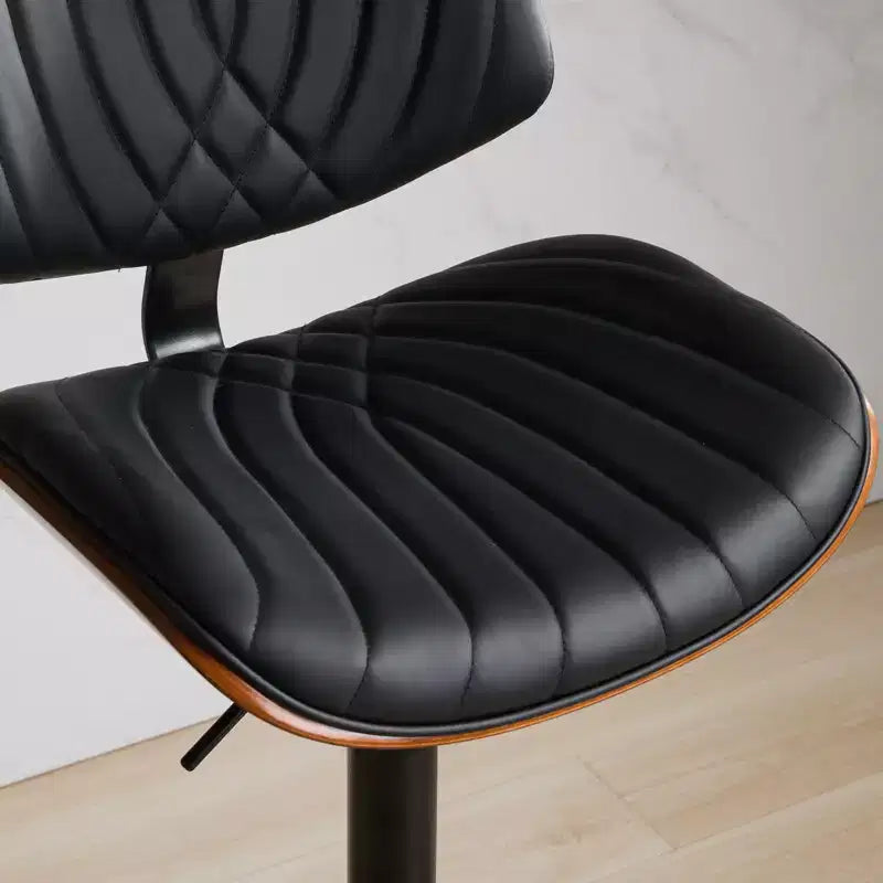 CLIHOME Sgabelli da Bar in Legno Curvato Noce, Moderni di Metà Secolo, Regolabili in Altezza per Bancone, Rivestiti in Pelle, Sedie da Bar Girevoli a 360°, Beige