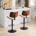 CLIHOME Sgabelli da Bar in Legno Curvato Noce, Moderni di Metà Secolo, Regolabili in Altezza per Bancone, Rivestiti in Pelle, Sedie da Bar Girevoli a 360°, Beige