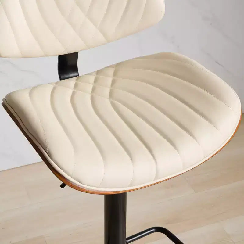 CLIHOME Sgabelli da Bar in Legno Curvato Noce, Moderni di Metà Secolo, Regolabili in Altezza per Bancone, Rivestiti in Pelle, Sedie da Bar Girevoli a 360°, Beige