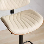 CLIHOME Sgabelli da Bar in Legno Curvato Noce, Moderni di Metà Secolo, Regolabili in Altezza per Bancone, Rivestiti in Pelle, Sedie da Bar Girevoli a 360°, Beige