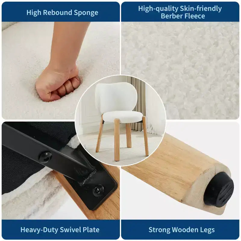 Sedie da pranzo in legno con tessuto peluche Teddy, design moderno e carino, schienale curvo, struttura in legno, imbottite per cucina e soggiorno