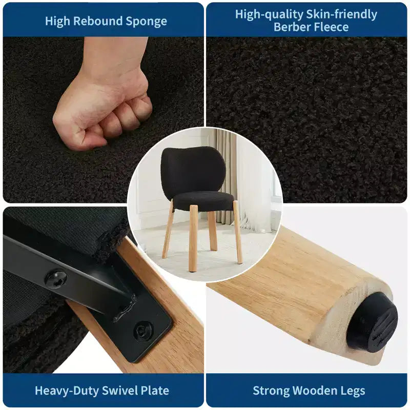 Sedie da pranzo in legno con tessuto peluche Teddy, design moderno e carino, schienale curvo, struttura in legno, imbottite per cucina e soggiorno