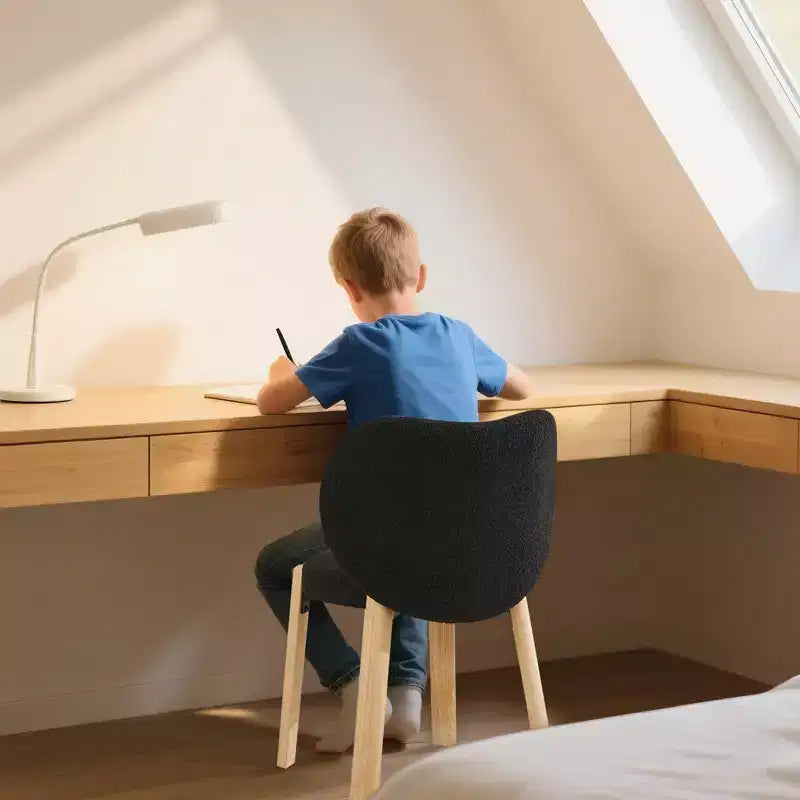 Sedie da pranzo in legno con tessuto peluche Teddy, design moderno e carino, schienale curvo, struttura in legno, imbottite per cucina e soggiorno