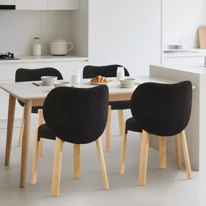 Sedie da pranzo in legno con tessuto peluche Teddy, design moderno e carino, schienale curvo, struttura in legno, imbottite per cucina e soggiorno