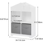 Acekool Libreria a Casetta per Bambini con Contenitore, Organizer a 2 Livelli e 2 Cassetti in Tessuto, Scaffale per Libri per Bambini per Camera da Letto, Sala Giochi, Bianco+Rosa