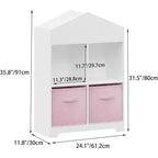Acekool Libreria a Casetta per Bambini con Contenitore, Organizer a 2 Livelli e 2 Cassetti in Tessuto, Scaffale per Libri per Bambini per Camera da Letto, Sala Giochi, Bianco+Rosa