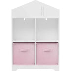 Acekool Libreria a Casetta per Bambini con Contenitore, Organizer a 2 Livelli e 2 Cassetti in Tessuto, Scaffale per Libri per Bambini per Camera da Letto, Sala Giochi, Bianco+Rosa