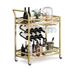 Carrello da bar, carrello da portata a 2 livelli per casa, carrello mobile per bevande con portabottiglie, porta bicchieri, carrello da vino su ruote per cucina, sala da pranzo, soggiorno, oro