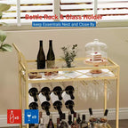 Carrello da bar, carrello da portata a 2 livelli per casa, carrello mobile per bevande con portabottiglie, porta bicchieri, carrello da vino su ruote per cucina, sala da pranzo, soggiorno, oro