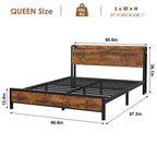 Struttura letto matrimoniale in stile industriale rusticoStruttura letto a piattaforma in metallo resistente con testiera in legnoStruttura letto matrimoniale per camera da letto