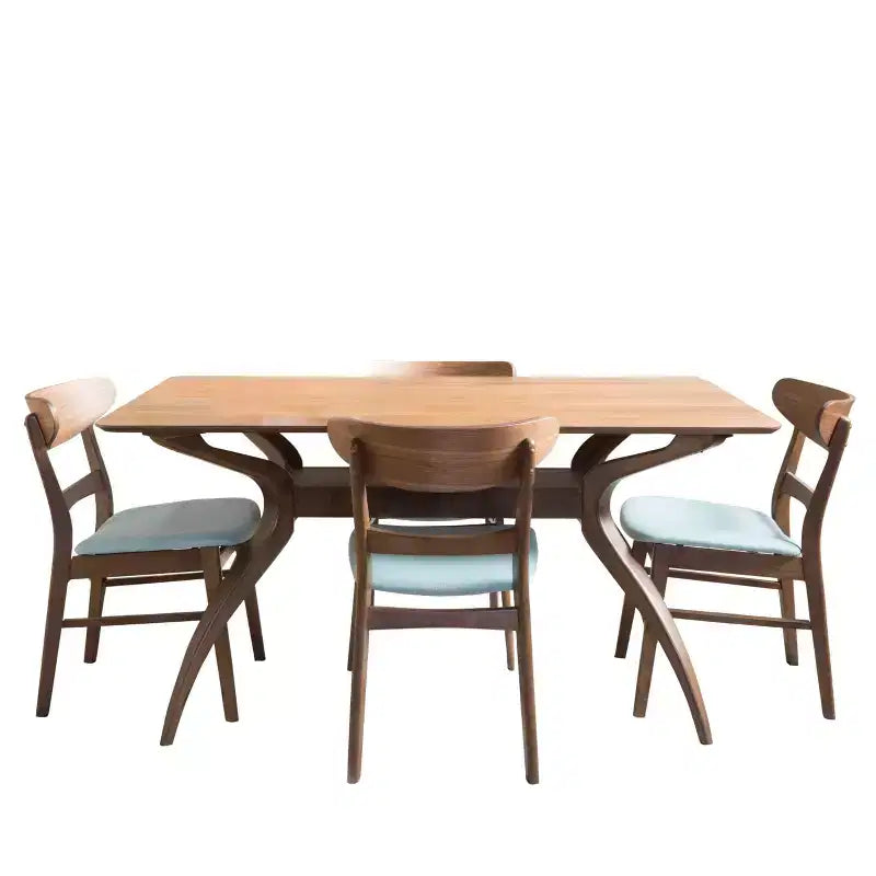 GDFStudio Isador Sala da Pranzo 5 Pezzi in Legno Rivestito in Tessuto Stile Mid-Century Moderno