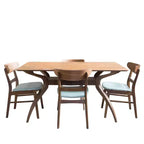 GDFStudio Isador Sala da Pranzo 5 Pezzi in Legno Rivestito in Tessuto Stile Mid-Century Moderno