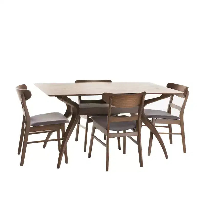 GDFStudio Isador Sala da Pranzo 5 Pezzi in Legno Rivestito in Tessuto Stile Mid-Century Moderno