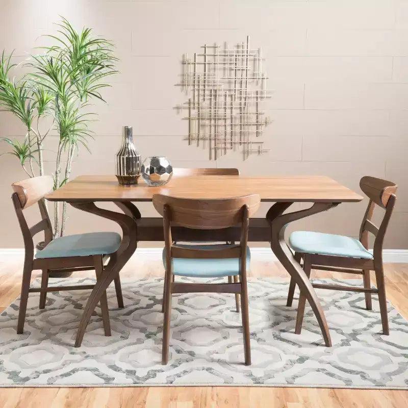 GDFStudio Isador Sala da Pranzo 5 Pezzi in Legno Rivestito in Tessuto Stile Mid-Century Moderno