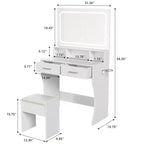 Set da toeletta con specchio e luci - con cassetti, stazione di ricarica, sgabello, tavolo da trucco compatto in legno per camera da letto di ragazze, appartamenti universitari