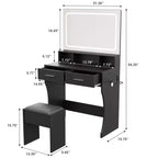 Set da toeletta con specchio e luci - con cassetti, stazione di ricarica, sgabello, tavolo da trucco compatto in legno per camera da letto di ragazze, appartamenti universitari