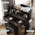 Set da toeletta con specchio e luci - con cassetti, stazione di ricarica, sgabello, tavolo da trucco compatto in legno per camera da letto di ragazze, appartamenti universitari